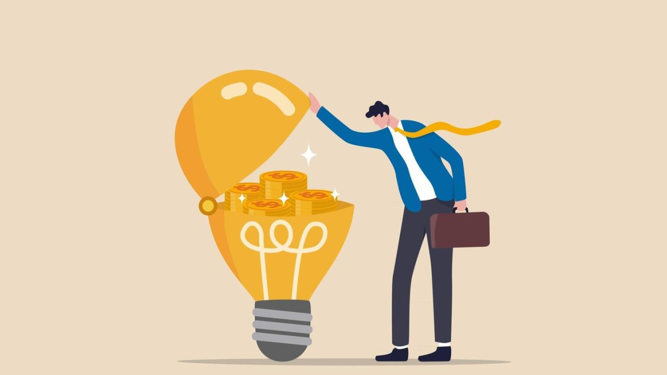 make-money-idea-innovation-or-technology-investment-or-creativity-to-make-profit-concept-smart-businessman-open-bright-lightbulb-idea-and-found-compound-earning-profit-money-coins-vector